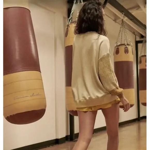 FREE PEOPLE Movement New Flow Sweatshirt Knit Sleeve Moss Khaki Sz M {C3} - Picture 2 of 9